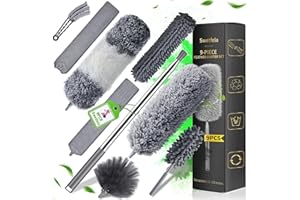Swetfela 9 PCS Feather Duster, Duster Retractable 10-100 Inches, Dusters for Cleaning Detachable Bendable and Reusable, Extendable Duster for Cleaning Cobwebs Ceiling Fans Lights Blinds Cars Furniture