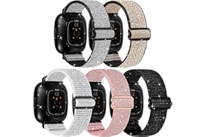 LHXYUO Solo Loop Lot de 5 bracelets de sport de rechange en nylon élastique tressé - Compatibles avec les montres Fitbit Versa 3/Sense pour homme et femme - Réglables - Taille S et L