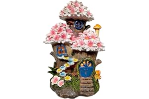 TIN DREAMS FACTORY | Casa dell'Albero dei Fiori Incantati - Con Luce Solare Ricaricabile – Figura Fantastica per Esterni, Giardino, Patio, Terrazza – Ornamento Magico con Illuminazione LED Automatica