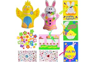 KITIMI Kids Easter Crafts, Easter Crafts Sets for Toddlers Kids Adults, Easter Card Making Kits, Easter Foam Stickers, DIY Easter Puppets Sewing Kits, with Felt Flowers, Diamond Art Painting Stickers