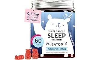 ‎BEARS WITH BENEFITS Super Snooze Sleep Vitamin - Natürlicher Schlaf - Melatonin 0,5 mg Gummibärchen – mit Melatonin & Vitamin B6 – 60 Stück (2-Monat vorrat) – Zuckerfrei, Vegan – Bears with Benefits