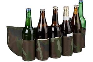 Relaxdays Biergürtel Sixpack, für 6 Dosen & Flaschen, 0,2-0,5 l, Bierhalter Gürtel Camouflage, verstellbar, grün/braun, H x B x T: ca. 16,5 x 61 x 0,5 cm