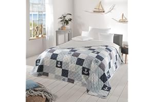 Delindo Lifestyle Narzuta na łóżko morskie, na łóżko podwójne, 220 x 240 cm, patchwork, granatowa