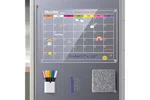BAILKIND Colorful Monthly Planner for Fridge, Magnetic Calendar Planner Dry Erase Board Set for Refrigerator/Glass/Kitchen/Office, 6 Markers (17"x12") 2024 Acrylic Calendar for Fridge