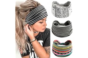 JUIMTIEN Damen-Haarbänder,Breite Haarbänder,Boho-Blumendruck Knoten Elastische Haarbänder Yoga-Bandanas,Laufstirnbänder für Frauen