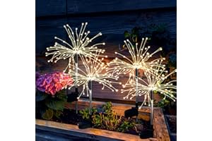 BESIGHT Luces Solares Jardín Exterior 4 Piezas 120 LED luz de Fuegos Artificiales con IP65 Impermeable 2 Modos de iluminación para Balcón Senderos Patio Césped Decoración Festiva