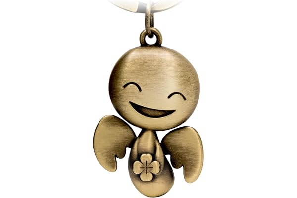 FABACH Porte-clés ange gardien Happy avec trèfle - Ange porte-bonheur en métal - Porte-bonheur pour voiture - Cadeau bonne chance