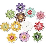 The Bead and Button Box10 Wooden Buttons, 20mm, Mixed Flower and Colours. Ideal for Sewing, Knitting, Card Making, Scrapbooking and Other Craft Projects