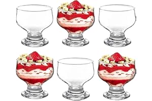 GK Global Kitchen Glass Dessert Bowls Sundae Ice Cream Set of 6 Short Stemmed Tulip Prawn Cocktail Glasses Appetiser Fruit Salads Pudding Dishes Footed Dessert Sundae Cocktail Bowls