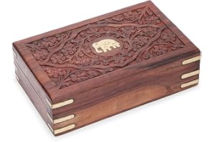 Ajuny ręcznie rzeźbione drewniane pudełko na biżuterię z grawerowanym słoniem