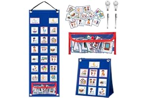 ‎KIKIGOAL KIKIGOAL Kinder visuelle Planung Kalender Diagramm, 2 in 1 Autismus täglichen Routine Diagramm mit 70 Karten Autismus Lernmaterialien für Kinder（Englische Version）