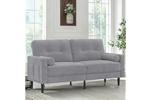 Aotumm Ciort Divano 2 Posti Moderno Con Cuscini Spessi, 2 Cuscini, Comodo in Lino Con 2 Tasche per Soggiorno/Camera da Letto/Ufficio, Facile Montaggio, Piccolo (Grigio Medio)