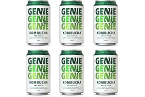 GENIE LIVING DRINKS Kombucha, Dry Apple, Fermented for 10 Days, Gut Friendly, Low Calorie, All Natural, 100% Vegan, No Sweeteners, No Nasties, Made in the UK, Natural Energy, 6 x 330ml Cans