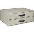Bigso Box of Sweden Drawer Storage Box for Documents and Office Supplies - 2-Drawer Desk Organiser - Fibreboard and Paper Filing System with Elegant Leather Handle - Beige