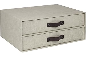 Bigso Box of Sweden BIRGER Pudełko z szufladami na dokumenty i artykuły biurowe – organizer na biurko z 2 szufladami – system odkładania z płyty pilśniowej i papieru o wyglądzie lnu, kolor beżowy