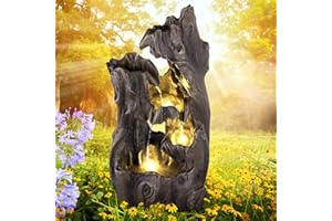 AMUR Gartenbrunnen Brunnen Zierbrunnen Zimmerbrunnen Springbrunnen Brunnen mit LED-Licht 230V Wasserfall Wasserspiel für Garten, Gartenteich, Terrasse, Balkon Sehr Dekorativ
