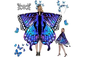 HaoVrisn Faschingskostüme Damen, Schmetterling Kostüm Damen mit Schmetterlingsflügel Erwachsene, Schmetterling Haarreif und Maske, Karneval Kostüm Damen für Karneval, Cosplay, Maskenbälle