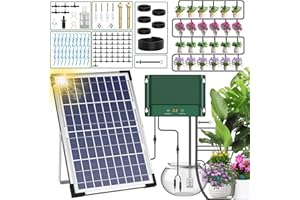 AnseTo Solar Irrigation System 10W Watering for Garden Plant Greenhouse,2025 Latest Model Drip Kit DIY Automatic with 30 Drippers/Auto Alarm Mode