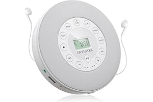 WUEAOA Lecteur de CD Portable, Lecteur de CD avec Haut-parleurs, avec Bluetooth, avec Haut-parleurs stéréo et écran LCD pour Voiture/Voyage (Sortie auxiliaire), Cadeaux de Noël (White)