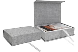 Vienrose Photo Storage Box 5x7, Linen Photo Box 13x18 cm, Memory Box Perfect to Store Your Photos, Pictures, Certificates, Scrapbooking Supplies and Keepsakes Grey
