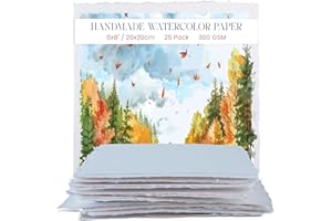 WANDERINGS Carta Spessa Fatta a Mano per Acquerello con Bordo Rialzato - 20x20 cm - 300 gsm - Carta per supporti misti testurizzata in cotone - 25 lotti