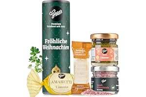 Gepp‘s Feinkost Weihnachts-Geschenk „Frohe Weihnachten“ I Kleines Geschenkset Weihnachten mit köstlichen Delikatessen I Mit italienischer Pesto Limone, Bio Rotwein-Gewürzsalz und Gourmet Naschereien