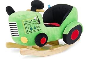 Bieco Plüsch Schaukeltier Traktor 60 cm | Kinder Schaukelstuhl mit Sicherheitsgurt | Baby Schaukel | Schaukel Kleinkind | Schaukeltier Baby Zimmer Schaukelwippe ab 9 Monate Schaukelpferd Holz