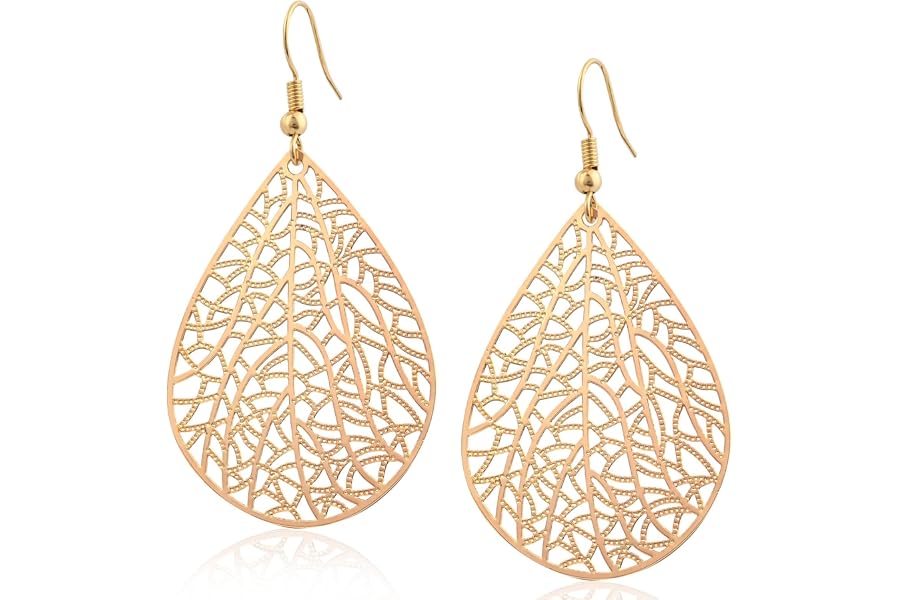 Produktabbildung zu 14K Gold vergoldet Blattgold Ohrringe für Frauen, Silber Ohrringe Hängend Damen mit Anhänger Tropfenform, Wassertropfen Schmuck für Geschenk