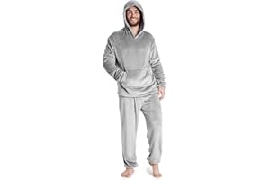 CityComfort Pigiama Uomo Invernale Pile Caldo con Cappuccio, Pigiami Due Pezzi Lunghi M - 2XL, Idee Regalo di Natale