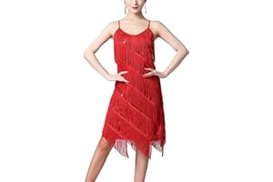CHICTRY Latein Show Tanzen Damen Kleid Pailletten Fransenkleid Spaghettiträger Partykleid Ärmellos Ballsaal Ballroom Kleid Standard Samba Kostüm