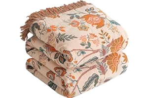 ‎SE SOFTEXLY SE SOFTEXLY Boho Decke 100% Baumwolle – Doppelseitige Musselin Tagesdecke 150x200cm, Kuschelige Sofadecke & Bettüberwurf, Aesthetic Design, Ideal für Wohnzimmer & Schlafzimmer, Orange/Grün