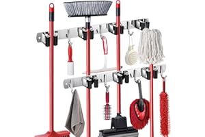 DYDHRER 2 Piezas Colgador Escobas y Fregonas, Soporte Escobas Pared Acero Inoxidable, Cuelga Escobas Pared, Colgador Escoba para Baño, Garaje y Jardín (Plata)