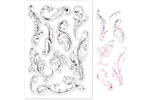 GLOBLELAND Baroque Floral Dentelle Timbres Clair Rétro Fleurs Tampons Transparents Timbres Clair Fleurs Feuille Rétro Vintage pour Bricolage Scrapbooking Photo Album Décoratif