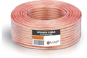 MANAX® kabel do głośników biały 2 x 1,5 mm² 30 m pierścień, przezroczysty