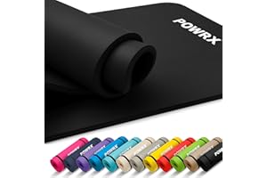 ‎POWRX Powrx Gymnastics Mat, Training Mat for Yoga, Gymnastics and Pilates at Home, Non-Slip, Phthalate-Free Fitness Mat, Includes Carry Strap, Bag and Exercise Poster, 90 x 60 x 1.5 cm, Black