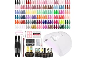 ROSALIND Kit Semipermanente Unghie, 60+5 Pezzi Kit Unghie Gel Completo con 48W UV LED Lampada, Kit Smalto Semipermanente Completo Rosa Giallo Blu Verde Viola Colori Smalto Unghie Regalo