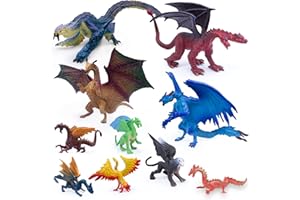 SIENON 10Pack Dragon Toy Figures, Assorted Colors and Styles Mini Mythical Figurines for Kids Birthday Cake Decorations Christmas Halloween Dragon Theme Party Favors