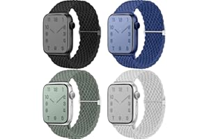 Mastten Pleciony pasek typu Solo Loop, do zegarka Apple Watch (38/40/41/42/44/45/46/49 mm), dla kobiet i mężczyzn, elastyczny pasek sportowy do iWatch SE 10, 9, 8, 7, 6, 5, 4, 3, 2, 1, Ultra, 4 sztuki