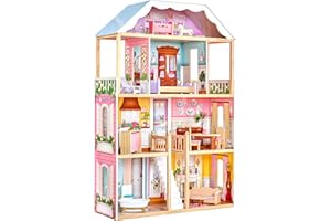 KidKraft Maison de Poupée en Bois Charlotte incluant Accessoires et Mobilier Classique, 3 Étages de Jeu avec Lit à Baldaquin pour Poupées de 30 cm, Jouet Enfant dès 3 Ans, 65956