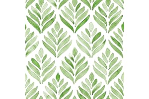 ICYEHAO Carta da Parati Floreale Verde, 44.5 x 1000 cm Carta da Parati Bianco e Verde Fiori Foglie Piante Moderna Acquerello Foglie Verdi Boho Pellicola Adesiva per Mobili,Camera da Letto,Soggiorno,Bagno