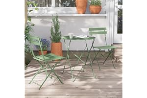 Grand patio Set Bistrò Veranda, 1 Tavolo e 2 Sedie, Ripiegabile, Set da Balcone, Struttura in Metallo, salvaspazio, Set arredo Giardino per Balcone, Esterno (Verde)