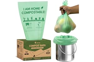AIRNEX 50 Biodegradable and Compostable Food Waste Bags - 6L Small Caddy Bin Liners Made of Cornstarch - Strong, Leakproof and Tear Resistant Green Food Bin Bags for Kitchen Compost Garbage
