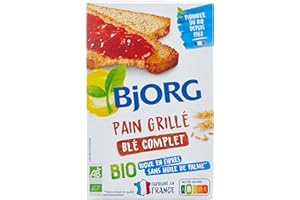 BJORG - Pain Grillé Au Blé Complet Bio - Sans Huile De Palme - Source De Fibres - 250 G, L'emballage Peut Varier