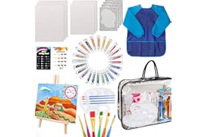 HOTOOLME 55 Stück Leinwand zum bemalen Set Malset Keilrahmen mit Staffelei, acrylfarben set Starterset mit 24 Farben Acrylfarben Set Leinwänden Pinsel Palette und Kunstschürzen für Jungen