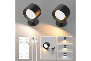 LOHAS-LED LOHAS Battery Operated Wall Lights 2 Pack, Magnetic 360° Rotating LED Rechargeable Wall Lights, Wireless Wall Sconces with Remote, 3CCT & Dimmable, Wall Lamp for Living Room Corridor Stairs, Black