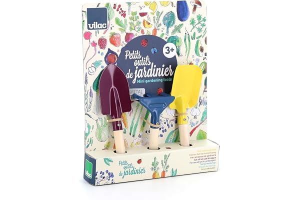 Vilac – Set du Petit Jardinier en Bois et métal - Outils adaptés aux Petites Mains - Parfait pour découvrir Le Jardinage – Idée Cadeau – Dès 3 Ans - 3803G