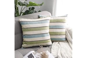 MIULEE 2 Piezas de Funda de Cojines a Rayas de Colores Lino Duradero Funda de Almohada Cuadrada Decorativa para Hogar Sofá Cama Silla Dormitorio Habitacion Juvenil 60x60cm Verde