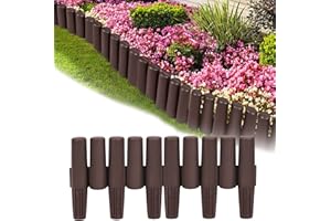 TRMLBE Bordi per Prato in Plastica 5,6 m Simil Legno Bordi per Aiuole Bordi per Aiuole in Polipropilene Confezione da 20 Recinzioni per aiuole a Forma Cilindrica Palizzata da Giardino - Marrone