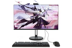SUKOTOP Ordinateur tout-en-un 23,8 pouces, Core i5 7300 (jusqu'à 3,5 GHz), PC de bureau tout-en-un avec webcam réglable à 270°, 16 Go de RAM, SSD 512 Go, écran IPS HD, WiFi double bande, Bluetooth 5.3, noir.