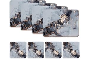 Naivasha Homeware Placemats and Coasters Set of 4 - Heat Resistant, Waterproof, Non-Slip Cork Table Mats in Matte Finish, Elegant Placemats & Coasters for Cups, Mugs, Plates & Pans - Day Marble